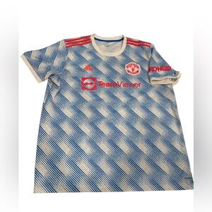 Adidas Blue and White Striped Jersey